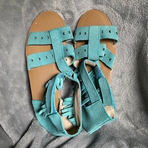 Spell Bound Soles Blue Sandals Fringe Women’s Size 41 (US 10) New
